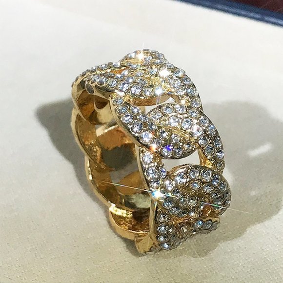 💎Crystal Zircon Hip Hop Iced Out 18K Gold Plated Mens Diamond Ring,UNVN12381 - Picture 4 of 11